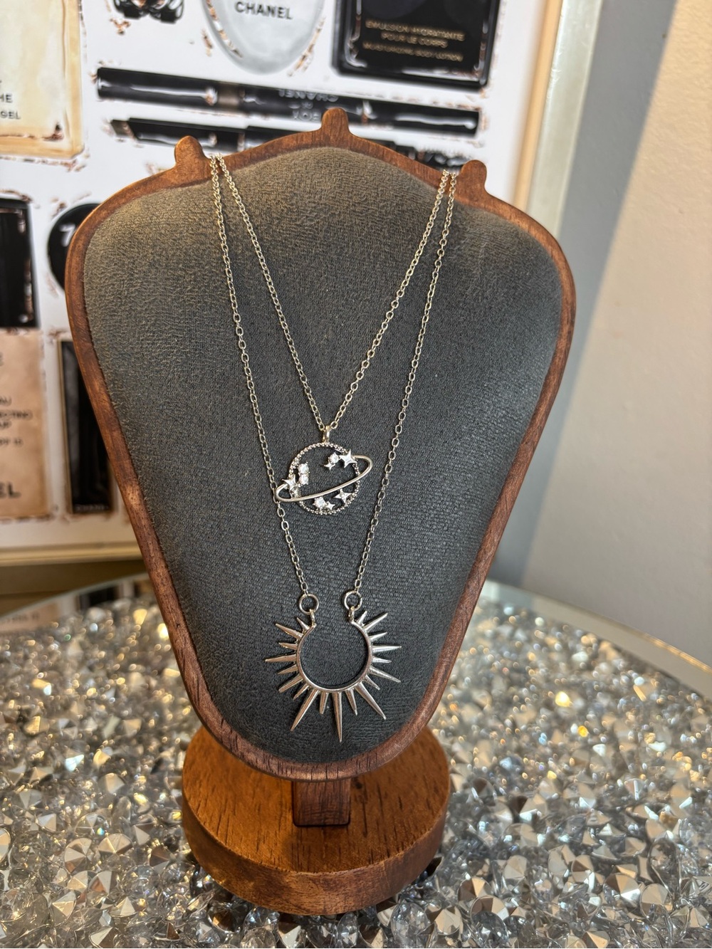 Silver Sun & Planet Layered Necklace - Women Jewelry